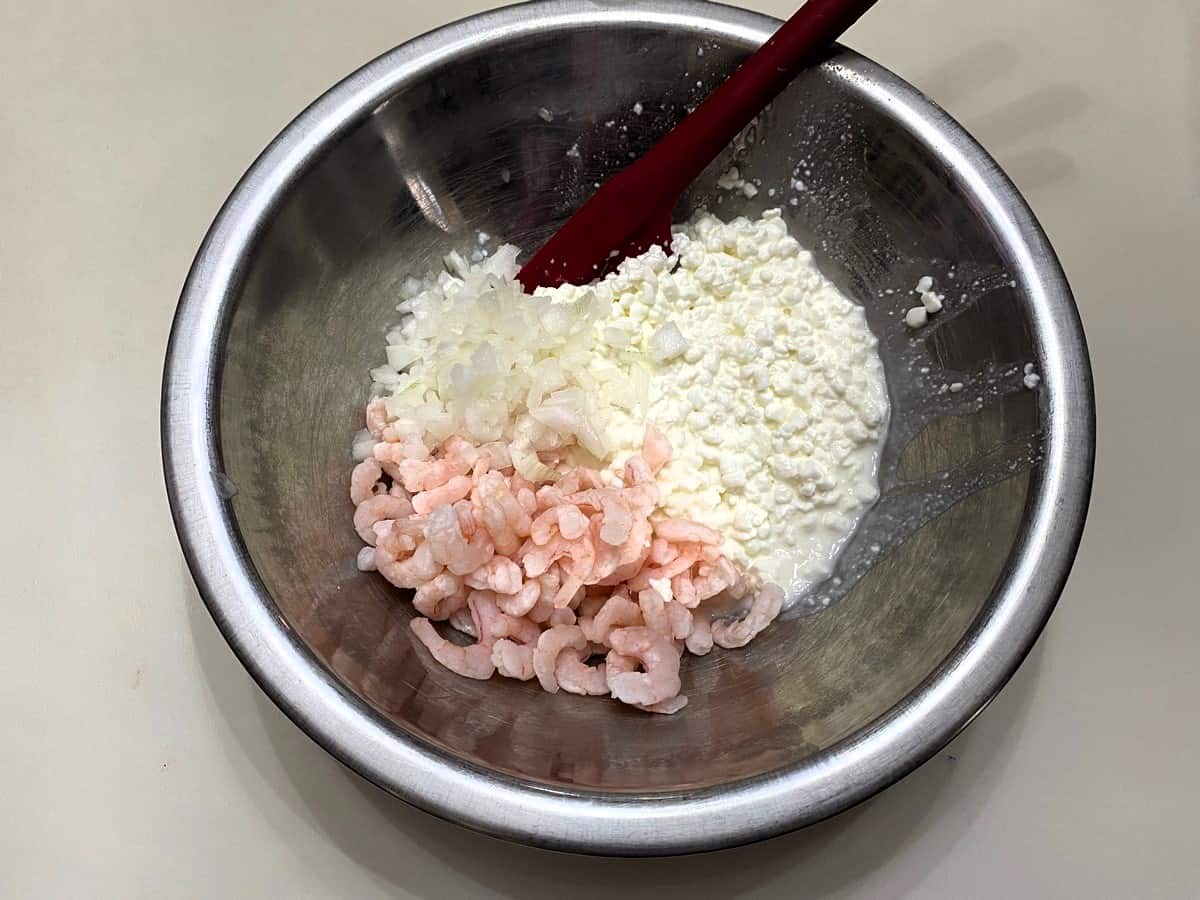Mix Together Cottage Cheese, Onion, and Shrimp