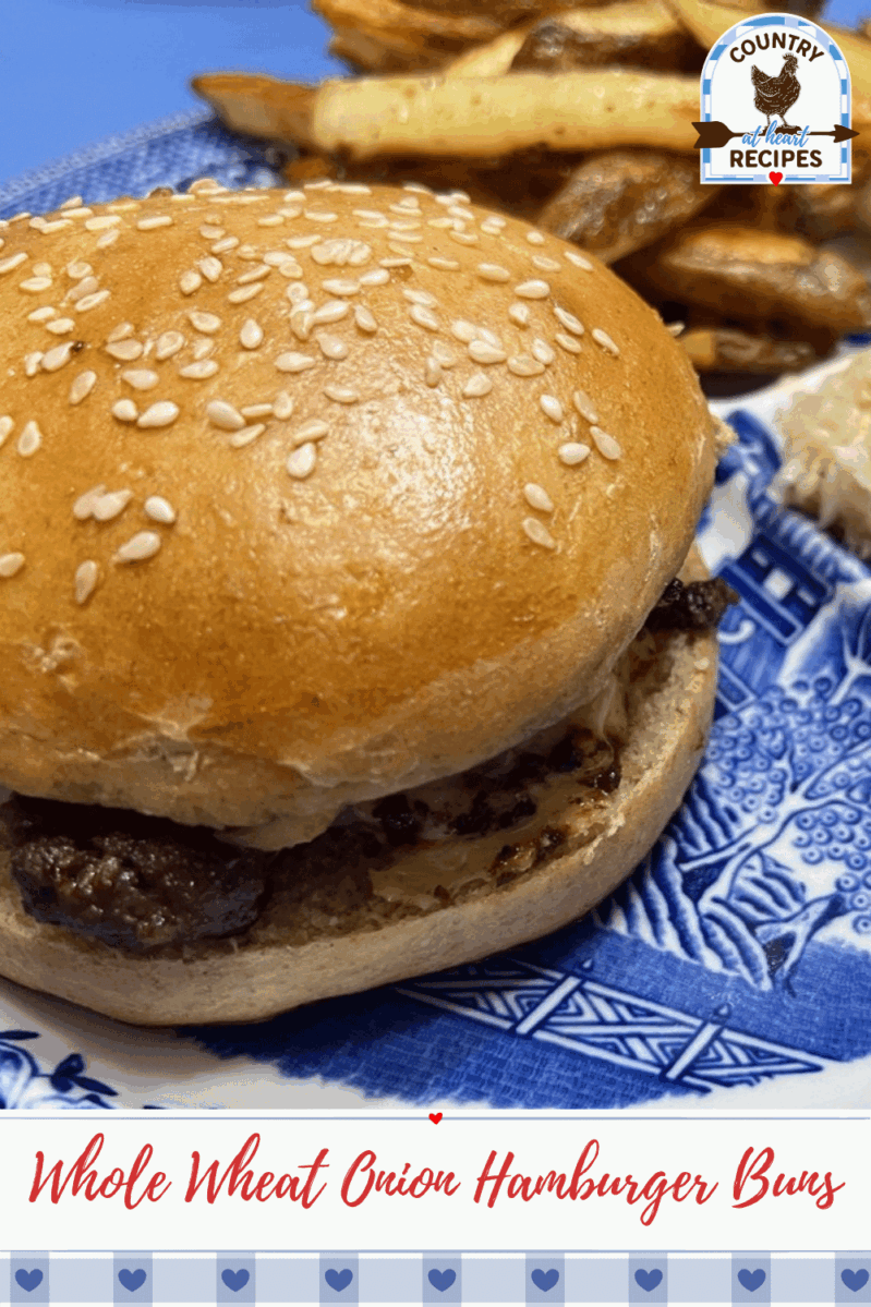 Pinterest Pin - Whole Wheat Onion Hamburger Buns