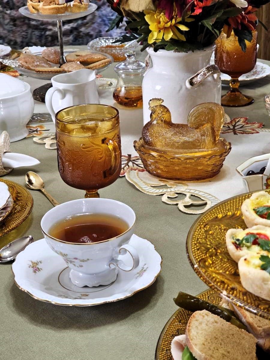 Tea Party Tablescape with Amber Hen on Nest