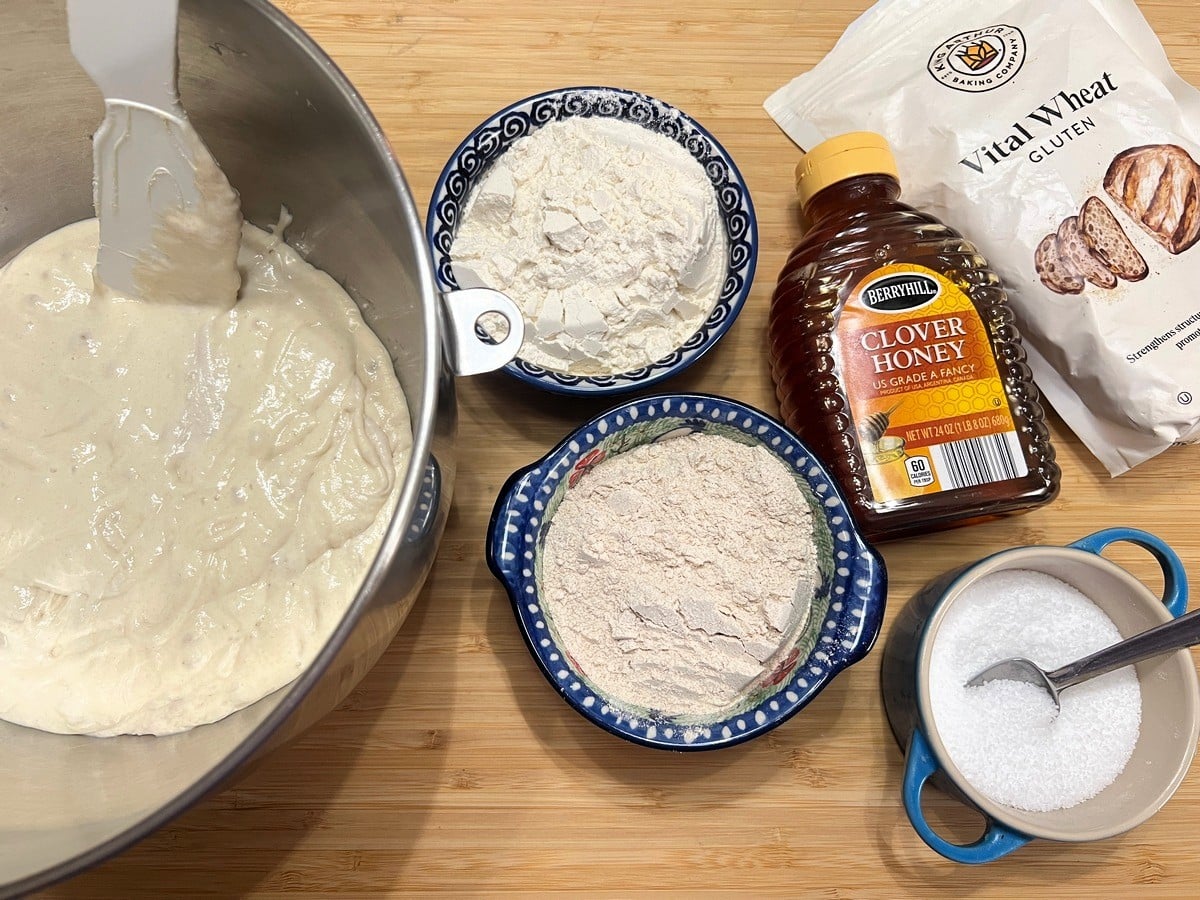 Mix together the first ingredients to make the bread