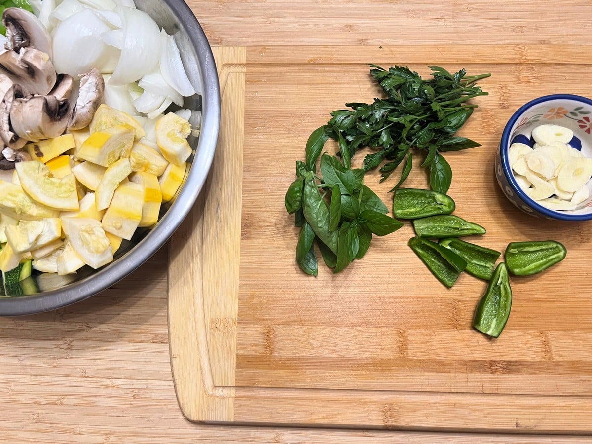 Slice the Hot Peppers and Garlic